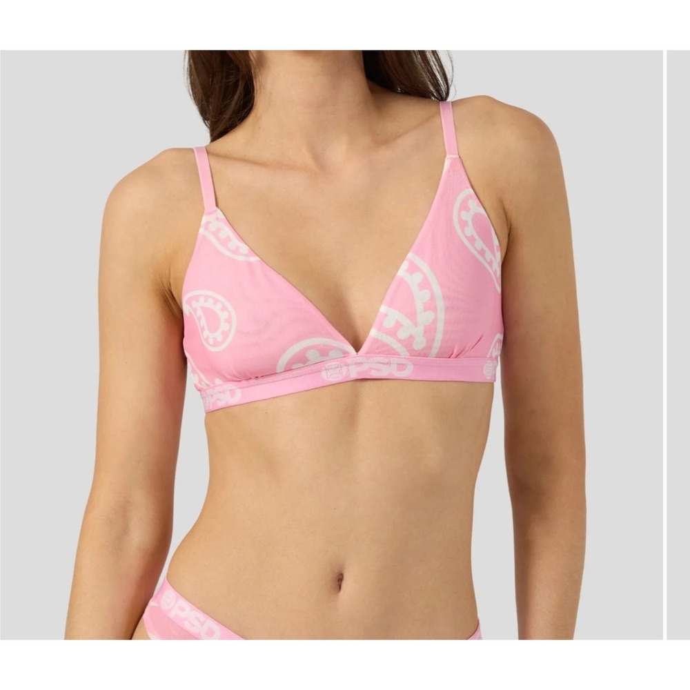 PSD Mesh Pink Bandana Triangle Bralette Size M
